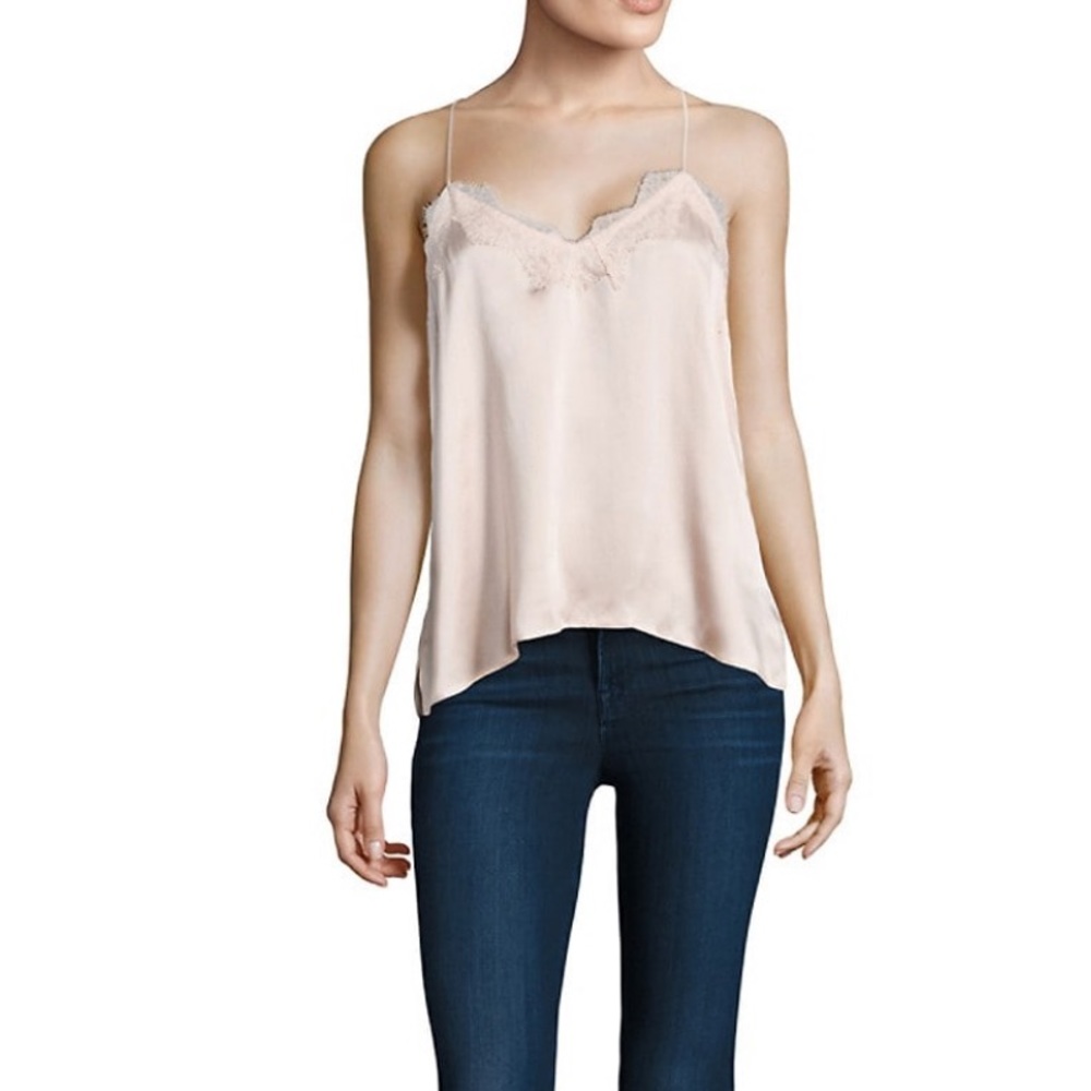 Cami NYC The Racer lace-trimmed silk-charmeuse top
